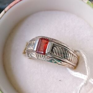 Mens Sterling Silver Garnet Ring